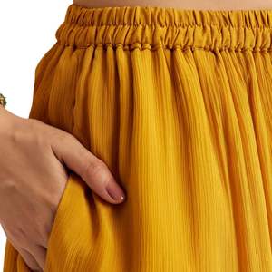 Amarillo Chinon Zardosi Kurta Palazzo Traje Venta al por mayor Mujeres Ropa étnica OEM Fábrica de ropa Proveedor a granel Fabricante personalizado - Product Image 6