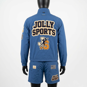 Conjunto de Chaqueta Cortavientos y Pantalones Cortos para Hombre, Premium, 120 GSM, Poliéster Taslon, Azul, con Logotipo Personalizado Bordado - Product Image 4