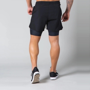Pantalones cortos deportivos logotipo personalizado poliéster secado rápido 2 en 1 doble correr entrenamiento ropa deportiva Fitness hombres entrenamiento pantalones cortos DDP envío - Product Image 5