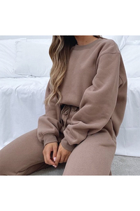 Conjunto de ropa de jogging de algodón de tela polar con logotipo personalizado, chándal de colores en contraste para mujer - Product Image 3