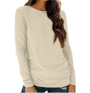 OEM T-shirts décontractés à manches longues pour femmes Meilleures ventes Col en V Street Wear Motif solide Options de taille pour tous les été et automne - Product Image 5