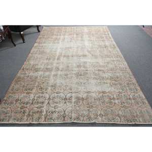 พรมตุรกีโบราณสีเบจสีเขียวขนาด6.4x10.2ฟุตขนสัตว์ทำด้วยมือทำจากยางรองสี่เหลี่ยมผืนผ้าสำหรับวัยรุ่นพรมข้างเตียง - Product Image 1