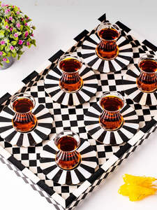 Bandeja de servicio de resina con incrustaciones de hueso en forma de rectángulo de la mejor calidad, diseño elegante pulido con mango de dos lados ecológico para hoteles - Product Image 5