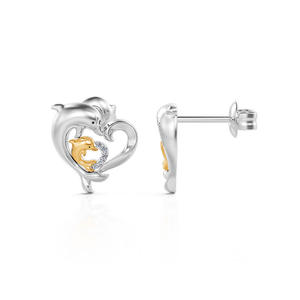 Boucles d'oreilles fines Jeulia Joyful Dance Mom & Baby Dolphin Heart en argent sterling - Product Image 2