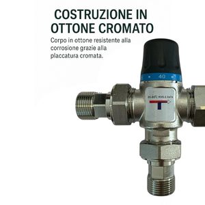 HM Solar <b>Thermostatic</b> Valve Mixer 1" Brass Chrome 3/4" Male Fittings 35-60C Temperature <b>Control</b> for Water Household Use - Product Image 4