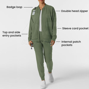 Nuevas chaquetas de fregado de color sólido para mujer Uniformes de hospital de uso al aire libre con cremallera completa - Product Image 4