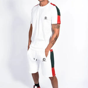 Vente en gros d'ensembles de short d'été pour hommes logo personnalisé 100% coton survêtements 2 pièces ensemble de t-shirt et short décontractés boutonnés - Product Image 5