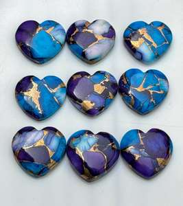Lot de cabochons en turquoise bleu et violet, taille cœur, pierres naturelles sélectionnées pour la création de bijoux héritage et une élégance classique intemporelle - Product Image 1