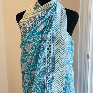 Women's 100% Silk Checkered Kalamkari Batik Hand Block Print Swimwear <b>Sarongs</b> Cover-Ups-Vintage Style Skin Friendly Long Length - Product Image 1