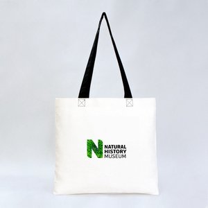 กระเป๋าผ้าฝ้ายสีดำแบบกำหนดเอง พร้อมสีพื้น ขนาด 16 x 14 (40 x 35 ซม.) พร้อมหูหิ้วสีดำ - Product Image 3