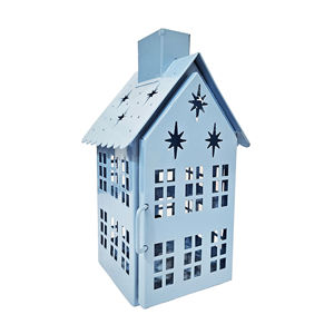 Lanterne en métal en forme de maison avec découpe en étoile Porte-bougie décoratif pour l'éclairage festif intérieur et extérieur - Product Image 4