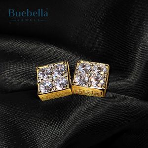 Gran oferta de Hip Hop para hombre S925 plata esterlina 14K oro Moissanite diamante cuadrado Stud pendientes llave griega pendientes joyería gótica - Product Image 3