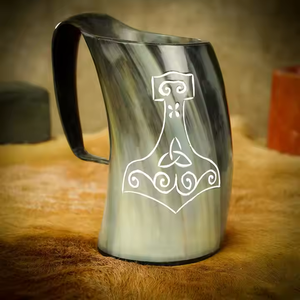 แก้วน้ำสัตว์เลี้ยงทำมือรุ่นพิเศษ เป็นมิตรกับสิ่งแวดล้อม แกะสลักด้วยมือ แก้วเขาไวกิ้งแท้ งานฝีมือรูปพระจันทร์เสี้ยวสุดหรู - Product Image 3