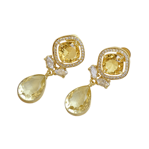 Wholesale Handmade Brass Drop Earrings Bulk Zircon Organic Stone 18K Gold Plated Classic <b>Water</b> Drop Shape Wedding Earrings - Product Image 4