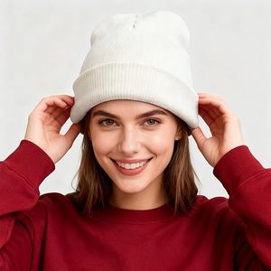 2025 New Design <b>Wool</b>/Cotton Breathable Waterproof Jacquard Hand Knitted High Quality Unisex Adult <b>Beanie</b> Hats OEM Service - Product Image 4