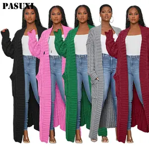 PASUXI Novità Autunno 2025 <span class=keywords><strong>Cardigan</strong></span> Lungo Tinta Unita Cappotto Maglione alla Moda con Tasche da <span class=keywords><strong>Donna</strong></span> <span class=keywords><strong>Cardigan</strong></span> in Maglia a Trecce con Spalle Scivolate - Product Image 1