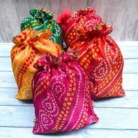Sac à cordon unique en tissu imprimé Bandhej traditionnel du Rajasthan, sac Potli pour cadeau de mariage, cadeau de retour