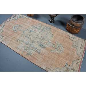 Vintage Brown Blue Patchwork <b>Rug</b> 3.4 X 7.2ft Large Area Turkish Seagrass Area <b>Rug</b> Latex for <b>Hallway</b> Abstract Room <b>Rug</b> - Product Image 4