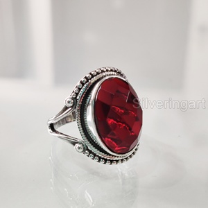 แหวนผู้หญิงลายตารางธรรมชาติโกเมนอัญมณี January birthary Stone Bohemian band แฮนด์เมดเครื่องประดับงานแต่งงานแหวนเงินสเตอร์ลิง925 - Product Image 1