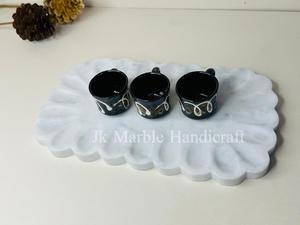 Vente en gros de plateau en marbre blanc de haute qualité fait à la main pierre naturelle pure artisanat belle fleur pour la décoration de l'hôtel à la maison poli - Product Image 4