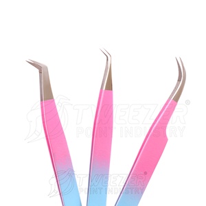 Pince à épiler d'extension de cils en acier inoxydable japonais à pointe de fibre meilleure pince à épiler antistatique de couleur titane de qualité - Product Image 1