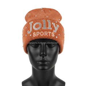 Gorro de Punto Acrílico de 350 GSM para Mujer, Gorro de Invierno Suave y Cálido, Color Marrón, con Pedrería, Logotipo Personalizado, Diseño Elegante, Gorro Jacquard - Product Image 1