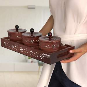 Ensemble de plateaux de service en bois écologiques avec couvercle pour fruits secs, bonbons, chips, biscuits et épices par Ahad Handicrafts - Product Image 2