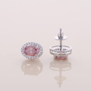 Pendientes de Oro Amarillo, Blanco y Rosa de 14K con Diamante Rosa Ovalado de 1.68CT Cultivado en Laboratorio, Halo y Baño de Rodio, Certificados por IGI - Product Image 5