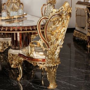 Kensington The Langham Luxury Round <b>Dining</b> <b>Table</b> Set Hand Carved Solid teak Wood <b>White</b> Gold Palace Furniture - Product Image 6
