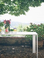 Table à manger rectangulaire en aluminium, design moderne minimaliste, écologique, faite à la main, polie, intérieur/extérieur, blanche, élégante
