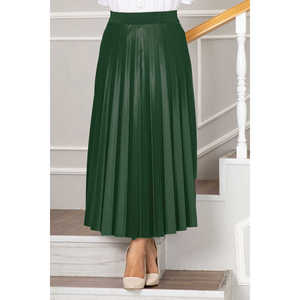 Jupe Hijab Plissée Vert Émeraude en Satin avec Ceinture Élastique, Imprimé Numérique, Respirante, en Spandex, Décorée de Volants en Similicuir, Demi-Sous-Vêtement - Product Image 2