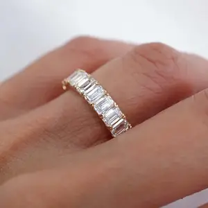 全永恒祖母绿切割实验室生长钻石带CVD钻石结婚带4*2毫米10k黄金实验室生长订婚戒指VVS2