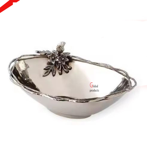 Design martelé argent fini ensemble de 3 bol de service avec un beau design de feuille d'or pour la maison de l'hôtel et le restaurant - Product Image 3