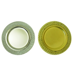 Acabado dorado Hotel Mesa Servidor de alimentos Salver Dulces platos de cena Boda Cargador dorado Placa Borde de cristal decorativo - Product Image 5