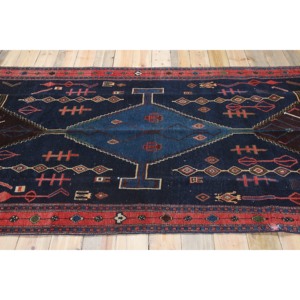 Tapis turc vintage 4,8x11,7 pieds, tapis bleu géométrique en laine - Product Image 3