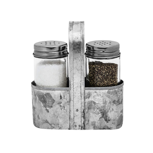 Ensemble de salière poivrière en verre de conception tendance avec support galvanisé Ensemble de salière poivrière pour maison et cuisine pour Offre Spéciale - Product Image 1