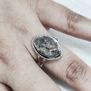 Joyería de piedra cruda anillo de mujer Natural Herkimer diamante piedra preciosa piedra natal anillo bohemio Navidad 925 anillo de plata esterlina - Product Image 4