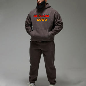 Hot Selling Custom Made 100% Cotton Fleece Heavyweight Pullover Hoodie & Joggers Set Hip Hop Breathable Sweatsuit For men - Product Image 1
