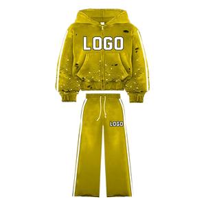 เสื้อสเวตเตอร์ผ้า100% มีฮู้ดและกางเกงซ้อนกันเหงื่อผ้าคอตตอนซักได้แบบมีซิป - Product Image 5