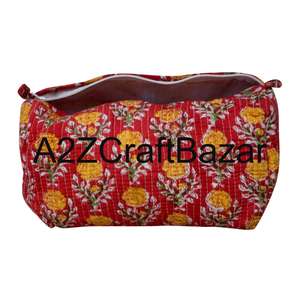 Trousse de maquillage en coton écologique réutilisable à fermeture éclair, matelassée, avec poignée souple, grande capacité, pour femmes, voyage - Product Image 5