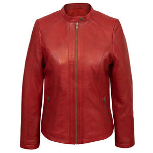 Chaquetas de cuero de otoño e invierno personalizadas de tendencia superior para mujer con cuello vuelto sólido mangas completas con forro de satén transpirable - Product Image 1