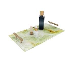 Natural <b>Marble</b> Decorative Tray with Stylish Metal Handle, Handmade Dresser Tray for Jewelry Displays, Kitchens, Counters tray - Product Image 1