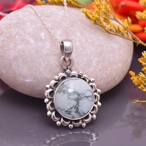 Bijoux en pierres précieuses Pendentif Howlite fait à la main en gros Collier fin en argent sterling 925 Pendentif avec timbre 925 Bijoux en argent - Product Image 4
