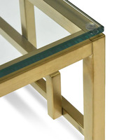 Table basse/appoint moderne Anderson avec structure en fer doré, plateau en verre, hauteur réglable, couleur personnalisable pour salon, intérieur/extérieur
