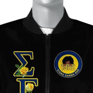 Chaqueta Universitaria de Satén SGRho Sigma Gamma Rho 1922 Azul Real Dorado Griego para Mujer - Product Image 6