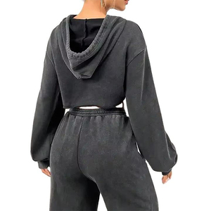 Haute qualité nouveauté coton fait femmes haut court à capuche 100% coton à manches longues vêtements décontractés mode culture sweats à capuche - Product Image 4