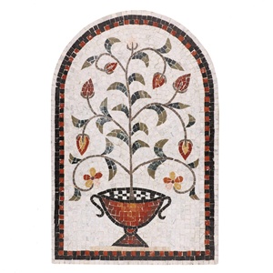 Mosaico de Azulejos Florales de Cerámica Hechos a Mano ArtisRaw MF012, Mural de Piedras de Colores, Rectángulo Vertical Colgante, Estilo Mediterráneo para Cocina - Product Image 1