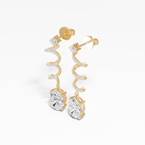 Boucles d'oreilles hautes faites à la main en diamant de laboratoire de taille ovale de qualité supérieure 2.37 Ctw Design étonnant en or jaune 14 carats 18 carats plaqué rhodium pour femmes - Product Image 3