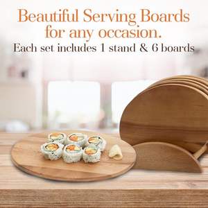 6 tablas de madera de acacia con soporte, perfectas para servir sushi, queso, d'oeuvre hors, charcutería, sándwiches, juego de 7 piezas - Product Image 3