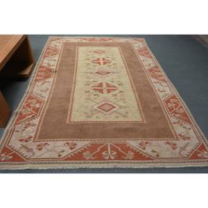Classic Brown Beige 6.5 X 9.4 ft Wool <b>Rug</b> Patchwork Turkish Design for Entryway Living <b>Bedroom</b> Latex Rectangular Sideboard <b>Rugs</b> - Product Image 1